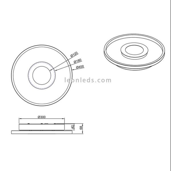 Dimensiones Plafón de techo LED Ascari para baño negro mate 35 W 4100 lm 3000 K IP44 regulable por interruptor Ø 40Cm