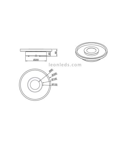 Dimensiones Plafón LED para baño moderno de diseño Ascari cromo 28 W 3200 lm 3000 K IP44 regulable