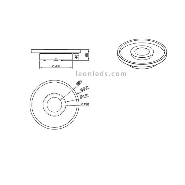 Dimensiones Plafón LED para baño moderno de diseño Ascari cromo 28 W 3200 lm 3000 K IP44 regulable