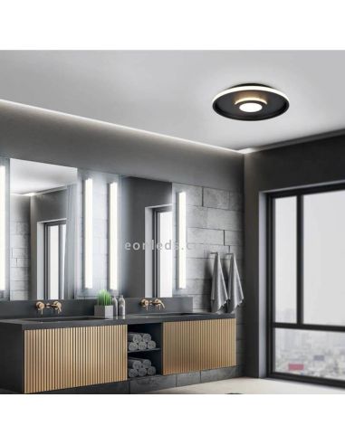 Luminária de teto LED Ambiente Ascari preta fosca 28W 3200lm 3000K IP44 dimerizável por interruptor Ø 30cm