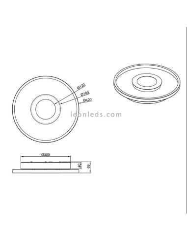 Medidas Plafón LED para baño moderno de diseño Ascari cromo 35 W, luz cálida 3000 K, IP44, regulable