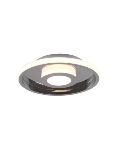 Luminária de teto LED para banheiro Ascari com design moderno, cromada, 28W, 3200lm, 3000K, IP44, dimerizável.