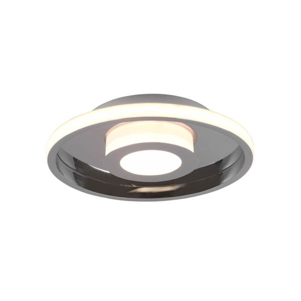 Luminária de teto LED para banheiro Ascari com design moderno, cromada, 28W, 3200lm, 3000K, IP44, dimerizável.