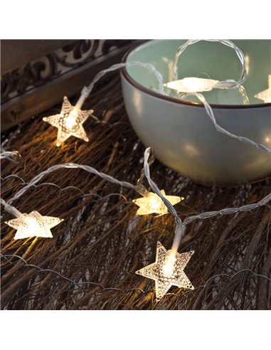 Guirnalda con 10 estrellas LED blanco frío a pilas - 30cm