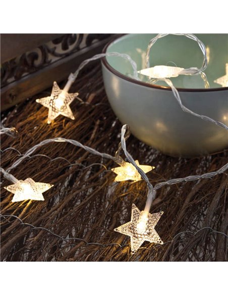 Guirnalda con 10 estrellas LED blanco frío a pilas - 30cm