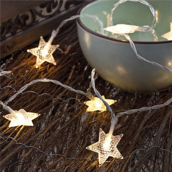 Guirlande d'étoiles LED blanc froid à piles, 10 étoiles - 30 cm