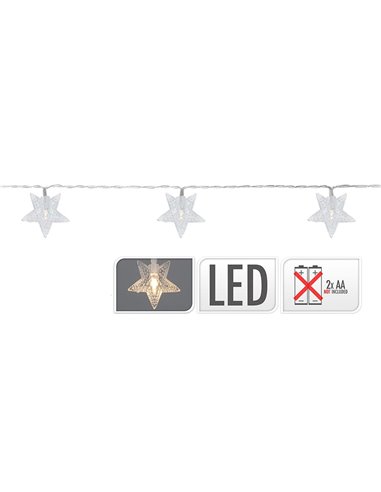 Guirlande d'étoiles LED blanc froid à piles, 10 étoiles - 30 cm