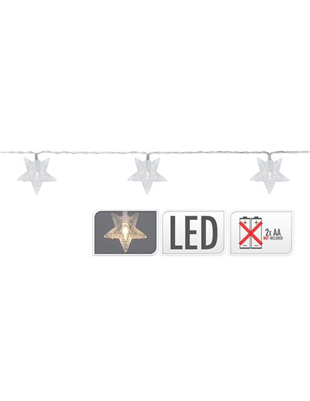 Guirnalda con 10 estrellas LED blanco frío a pilas - 30cm