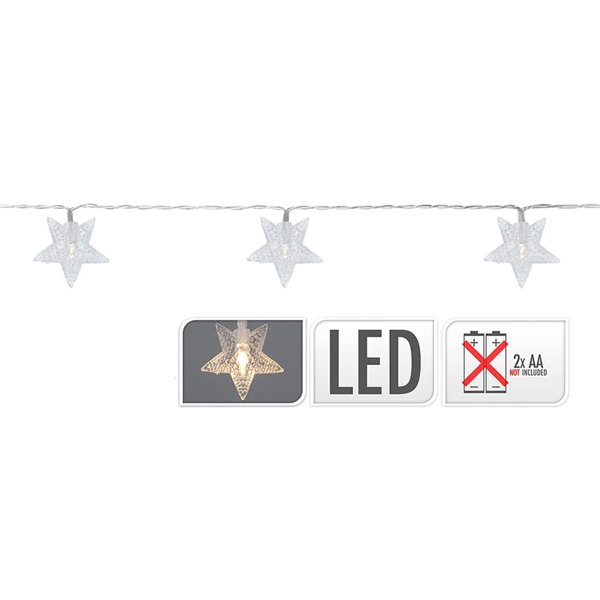 Guirlande d'étoiles LED blanc froid à piles, 10 étoiles - 30 cm