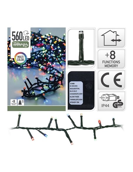 Guirnalda LED multicolor 560 LED para exterior, tipo espino, 14m