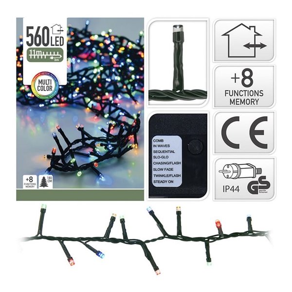 Guirnalda LED multicolor 560 LED para exterior, tipo espino, 14m