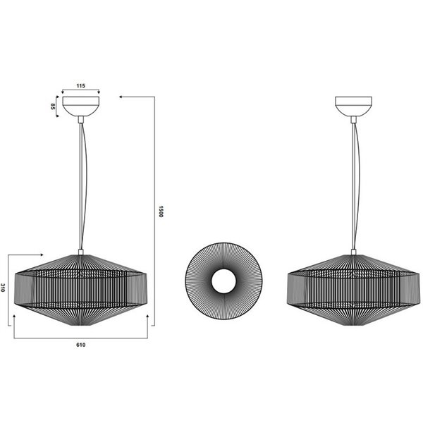 Luminária pendente SVEA estilo boho, Ø61cm (lâmpada não incluída: 1x E27, máx. 10W), IP20, bege.