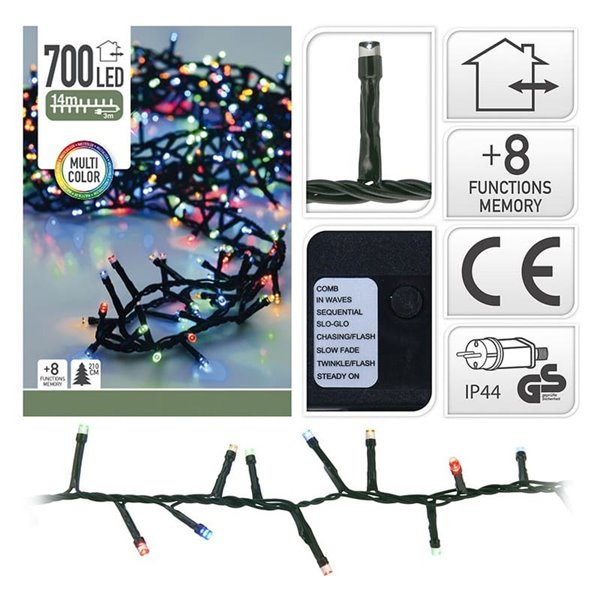 Guirnalda LED multicolor exterior 700 LEDS, tipo espino, 17m
