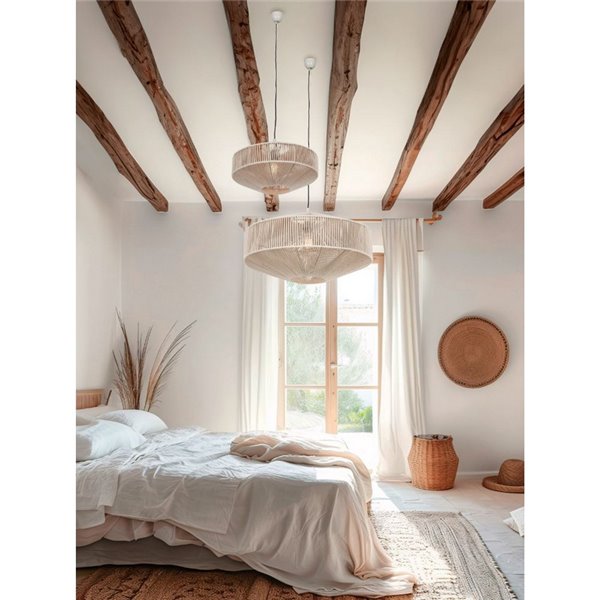 Luminária pendente SVEA estilo boho, Ø61cm (lâmpada não incluída: 1x E27, máx. 10W), IP20, bege.