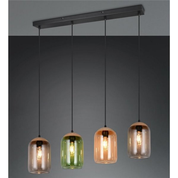 Luminária de teto em cortiça com 4 cúpulas fumê (lâmpadas não incluídas, 4 x E27 máx. 10W IP20)