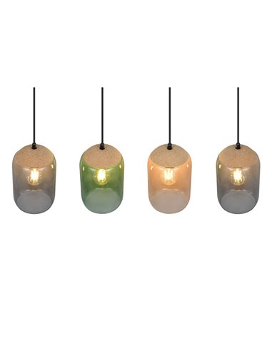 Plafonnier en liège avec 4 abat-jour fumés (ampoules non incluses, 4 x E27 max. 10W IP20)