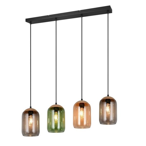 Luminária de teto em cortiça com 4 cúpulas fumê (lâmpadas não incluídas, 4 x E27 máx. 10W IP20)