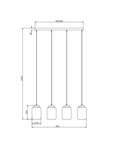 Plafonnier en liège avec 4 abat-jour fumés (ampoules non incluses, 4 x E27 max. 10W IP20)