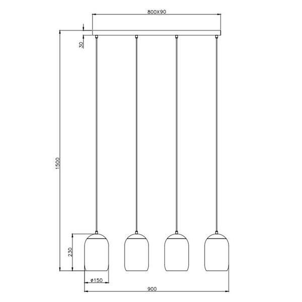 Plafonnier en liège avec 4 abat-jour fumés (ampoules non incluses, 4 x E27 max. 10W IP20)