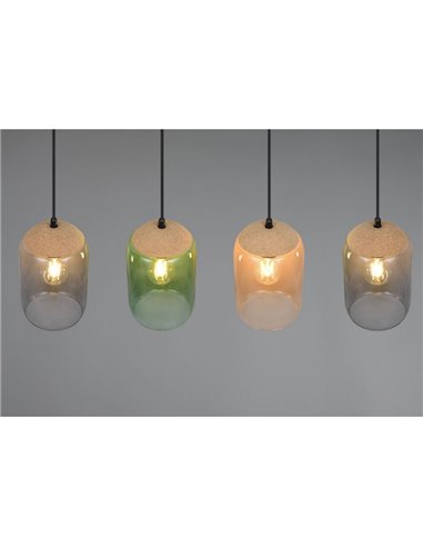 Plafonnier en liège avec 4 abat-jour fumés (ampoules non incluses, 4 x E27 max. 10W IP20)