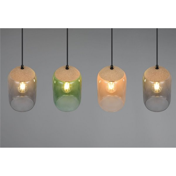 Luminária de teto em cortiça com 4 cúpulas fumê (lâmpadas não incluídas, 4 x E27 máx. 10W IP20)