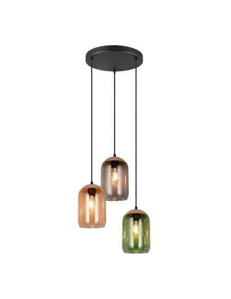 Lámpara colgante con plafón CORK, pantallas ahumadas, bombillas excl. 3x E27 max. 10W IP20