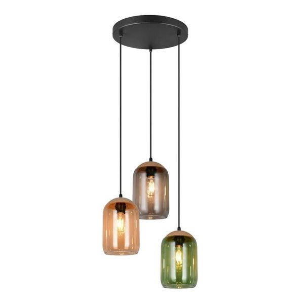 Lámpara colgante con plafón CORK, pantallas ahumadas, bombillas excl. 3x E27 max. 10W IP20