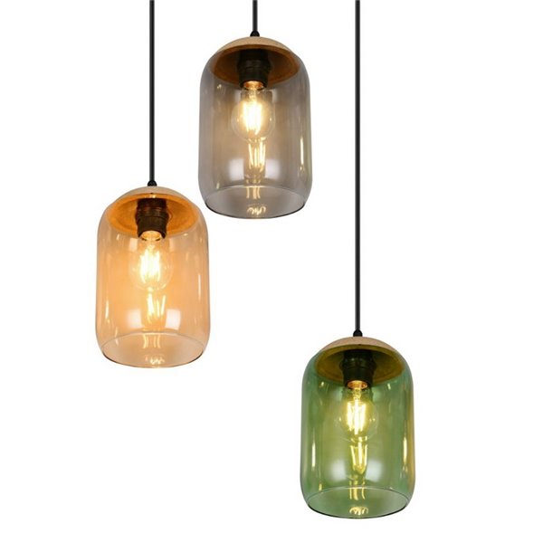 Suspension CORK avec plafonnier, abat-jour fumés, ampoules non incluses (3 x E27, 10 W max., IP20).