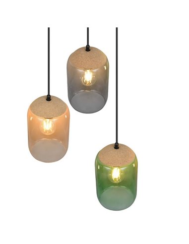 Lámpara colgante con plafón CORK, pantallas ahumadas, bombillas excl. 3x E27 max. 10W IP20