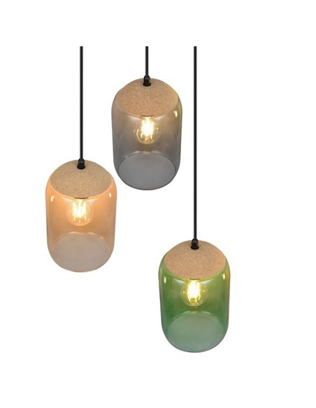 Lámpara colgante con plafón CORK, pantallas ahumadas, bombillas excl. 3x E27 max. 10W IP20