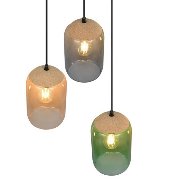 Suspension CORK avec plafonnier, abat-jour fumés, ampoules non incluses (3 x E27, 10 W max., IP20).