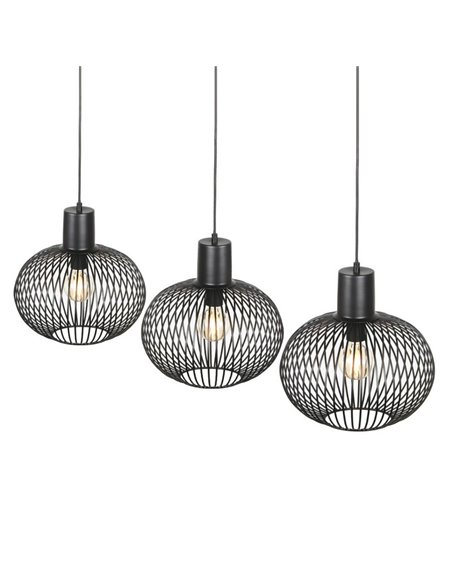 Plafonnier GILA à 3 abat-jour avec grille, ampoules non incluses (3 x E27 max. 10 W), IP20, noir