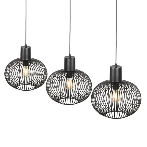 Luminária de teto GILA com 3 cúpulas e grelha, lâmpadas não incluídas (3 x E27 máx. 10W), IP20, preta.