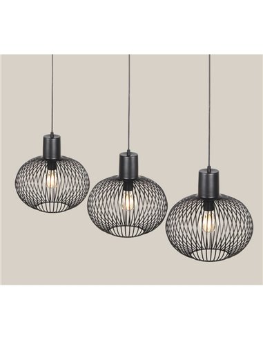 Plafonnier GILA à 3 abat-jour avec grille, ampoules non incluses (3 x E27 max. 10 W), IP20, noir