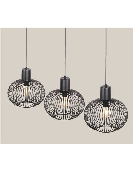 Lámpara de techo 3 pantallas rejilla GILA bombillas excl. 3x E27 max. 10W IP20 Negro
