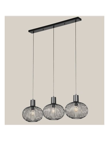 Lámpara de techo 3 pantallas rejilla GILA bombillas excl. 3x E27 max. 10W IP20 Negro