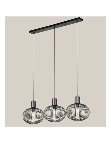 Plafonnier GILA à 3 abat-jour avec grille, ampoules non incluses (3 x E27 max. 10 W), IP20, noir