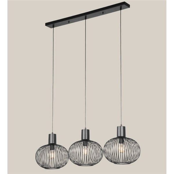 Plafonnier GILA à 3 abat-jour avec grille, ampoules non incluses (3 x E27 max. 10 W), IP20, noir