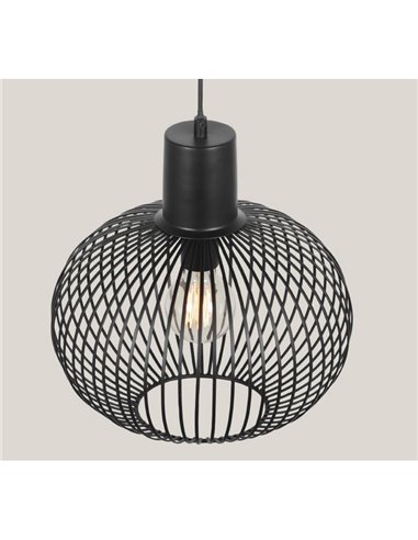 Luminária pendente GILA com cúpula em forma de grade, Ø33cm, lâmpada não incluída. 1x E27, máx. 10W, IP20, preta.