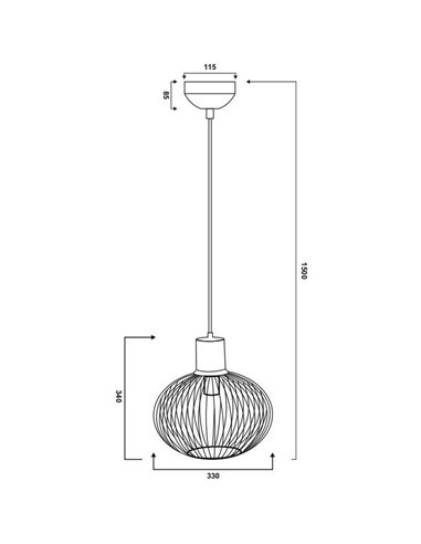 Lámpara colgante con pantalla de rejilla Ø33cm GILA bombilla excl.1x E27 max. 10W IP20 Negro
