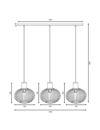 Plafonnier GILA à 3 abat-jour avec grille, ampoules non incluses (3 x E27 max. 10 W), IP20, noir