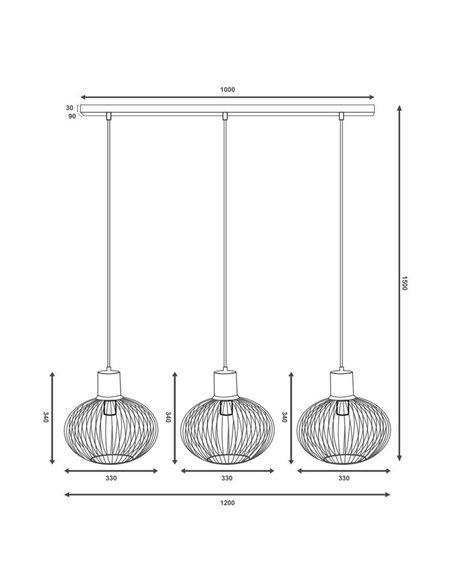 Lámpara de techo 3 pantallas rejilla GILA bombillas excl. 3x E27 max. 10W IP20 Negro