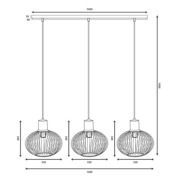 Lámpara de techo 3 pantallas rejilla GILA bombillas excl. 3x E27 max. 10W IP20 Negro