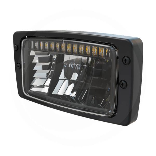 Faro LED rectangular 12/24V con luz de estacionamiento, cruce, diurna y carretera IP67/IP6K9K homologado