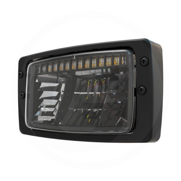 Faro LED rectangular 12/24V con luz de estacionamiento, cruce, diurna y carretera IP67/IP6K9K homologado