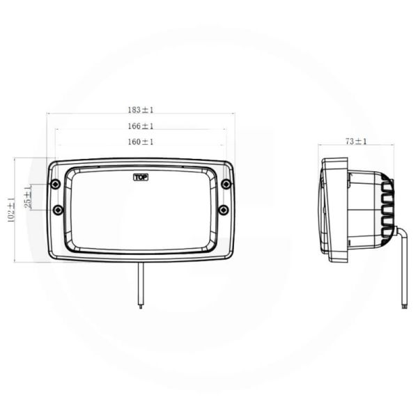 Medidas Faro LED rectangular 12/24V con luz de estacionamiento, cruce, diurna y carretera IP67/IP6K9K homologado