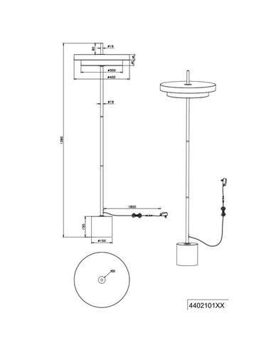 Lampadaire LED KEATON 21 W 2400 lm, intensité variable 2300 + 3000 + 4000 K, IP20, noir/or