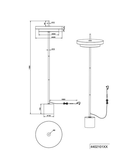 Lampadaire LED KEATON 21 W 2400 lm, intensité variable 2300 + 3000 + 4000 K, IP20, noir/or