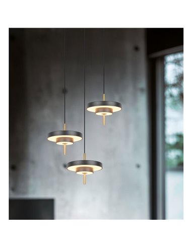 Luminária de teto LED KEATON 3, 10W, 1200lm, com interruptor DIP, 2300+3000+4000K, preta/dourada.