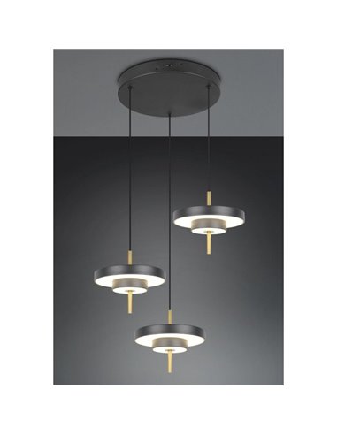 Luminária de teto LED KEATON 3, 10W, 1200lm, com interruptor DIP, 2300+3000+4000K, preta/dourada.